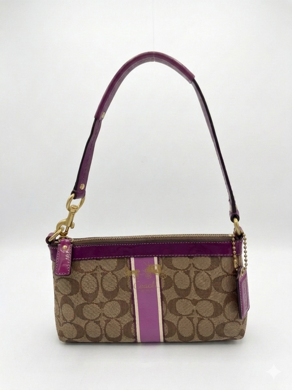 Coach Vintage Y2K Boston Stripe Signature Jacquard Shoulder Bag with Purple Trim